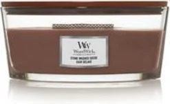 WoodWick Heartwick Flame Ellipse Geurkaars - Stone Washed Suede -WoodWick 1200x735
