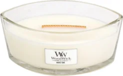 Woodwick Heartwick Flame Ellipse Geurkaars - White Teak