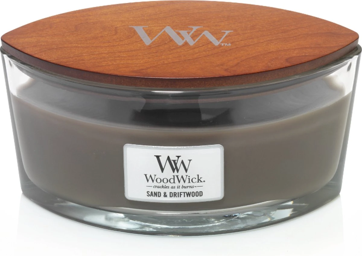 WoodWick Heartwick Flame Ellipse Geurkaars - Sand & Driftwood 4 WoodWick Heartwick Flame Ellipse Geurkaars - Sand & Driftwood - Afbeelding 4