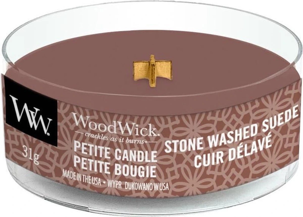 Woodwick Stone Washed Suede Petite Kaars 1 Woodwick Stone Washed Suede Petite Kaars