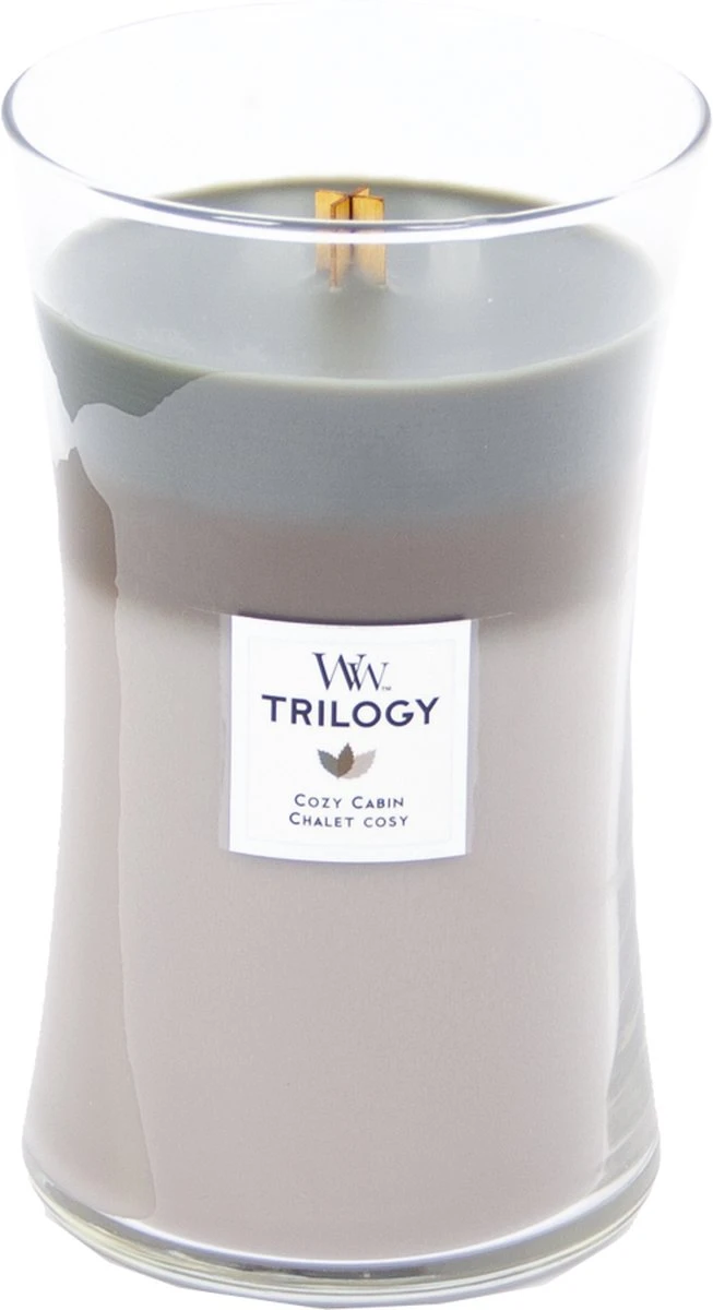 WoodWick Hourglass Large Trilogy Geurkaars - Cozy Cabin 2 WoodWick Hourglass Large Trilogy Geurkaars - Cozy Cabin - Afbeelding 2