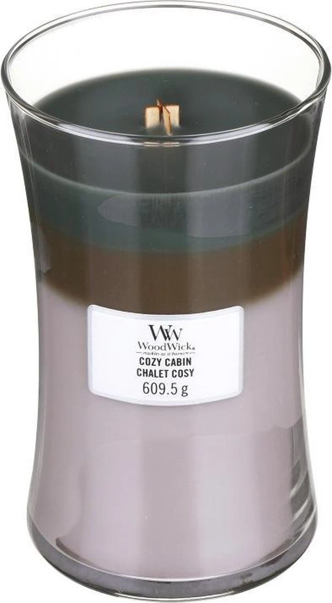WoodWick Hourglass Large Trilogy Geurkaars - Cozy Cabin 4 WoodWick Hourglass Large Trilogy Geurkaars - Cozy Cabin - Afbeelding 4