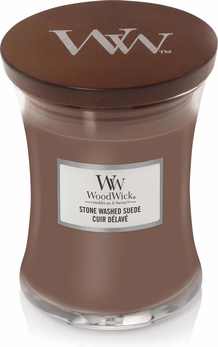 WoodWick Hourglass Medium Geurkaars - Stone Washed Suede 3 WoodWick Hourglass Medium Geurkaars - Stone Washed Suede - Afbeelding 3