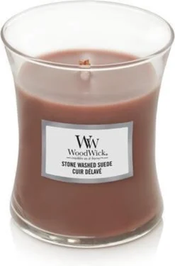 WoodWick Hourglass Medium Geurkaars - Stone Washed Suede