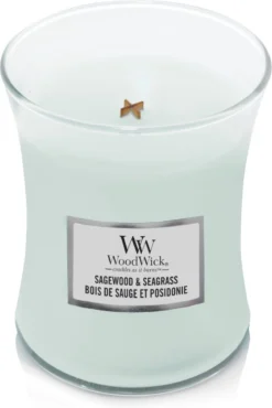 WoodWick Geurkaars Medium Sagewood & Seagrass - 11 Cm / ø 10 Cm
