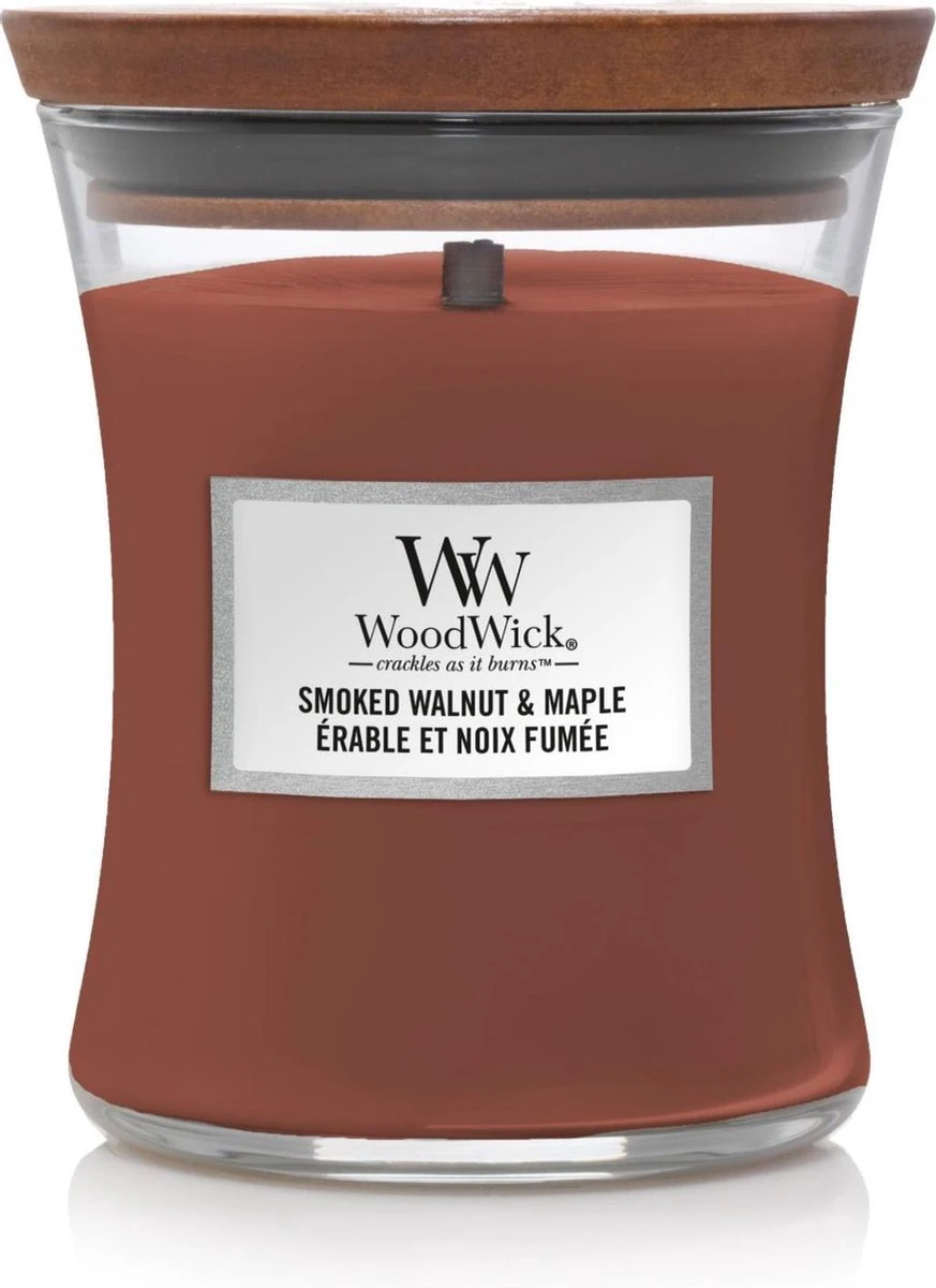 WoodWick Hourglass Medium Geurkaars - Smoked Walnut & Maple 1 WoodWick Hourglass Medium Geurkaars - Smoked Walnut & Maple