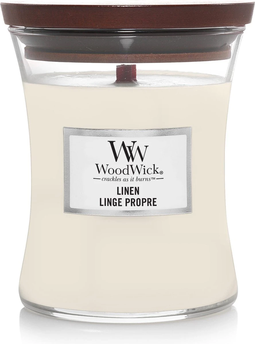 WoodWick Hourglass Medium Geurkaars - Linen 1 WoodWick Hourglass Medium Geurkaars - Linen