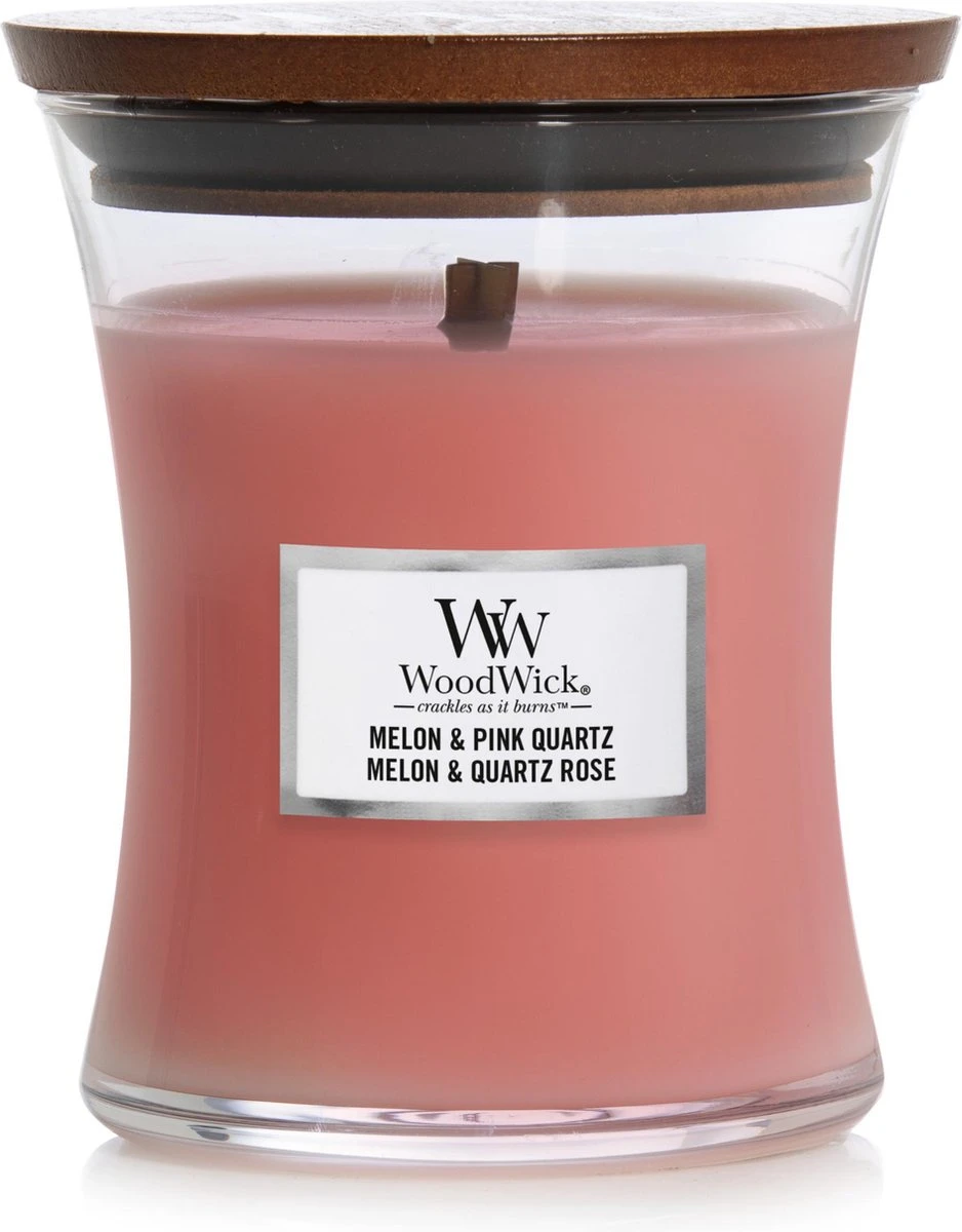 WoodWick Hourglass Medium Geurkaars - Melon & Pink Quartz 1 WoodWick Hourglass Medium Geurkaars - Melon & Pink Quartz