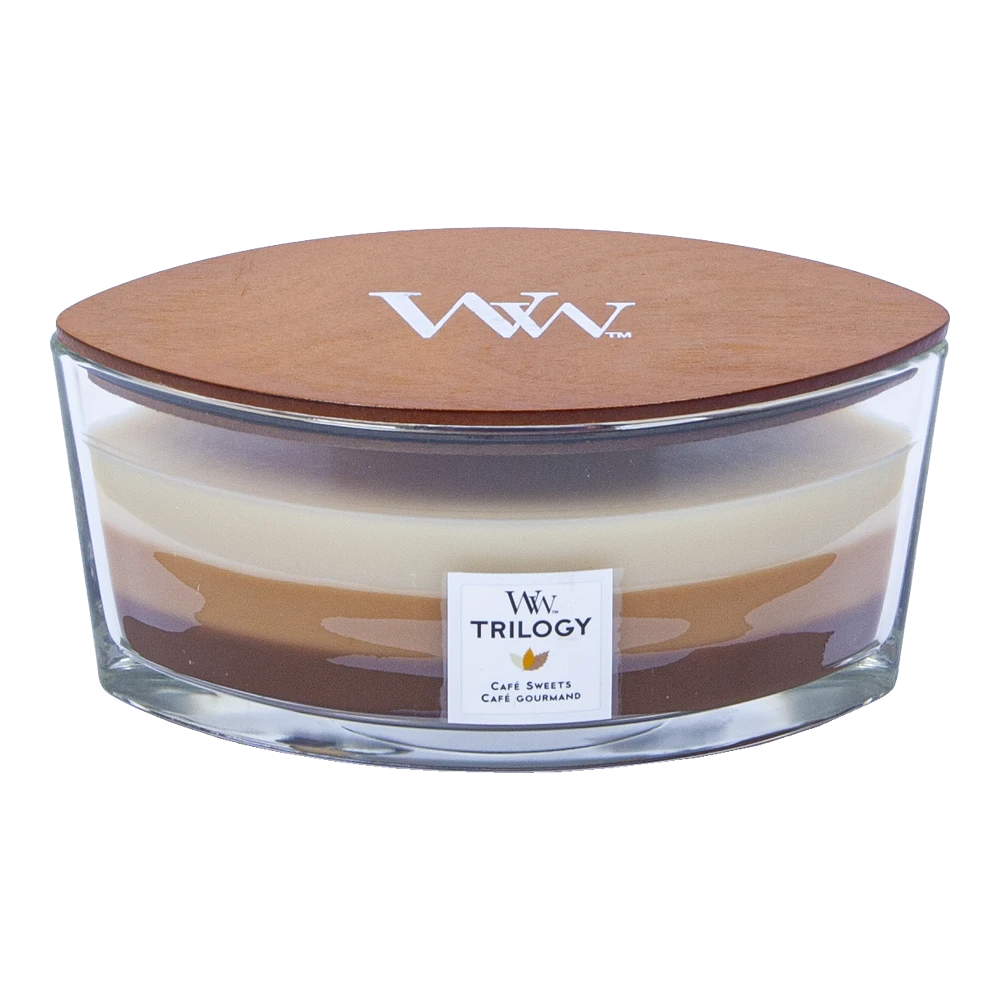 Woodwick Trilogy Cafu00e9 Sweets Ellipse Candle - Geurkaars 1 Woodwick Trilogy Cafu00e9 Sweets Ellipse Candle - Geurkaars
