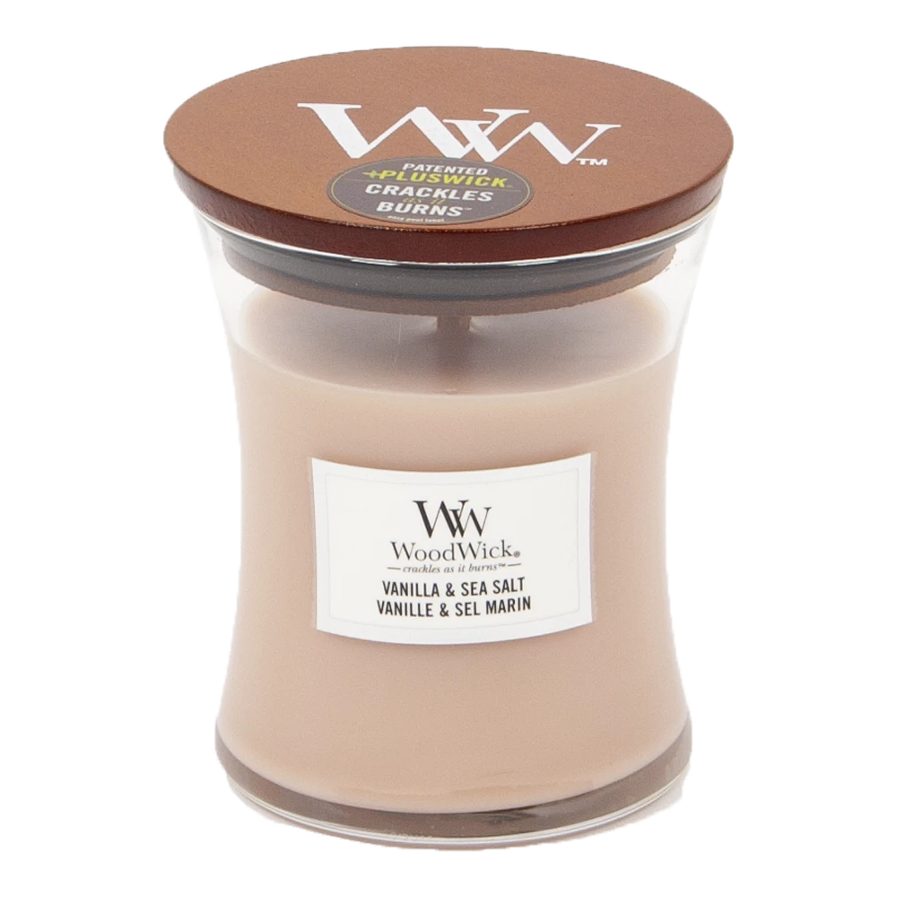 Woodwick Vanilla & Sea Salt Medium Candle - Geurkaars 1 Woodwick Vanilla & Sea Salt Medium Candle - Geurkaars